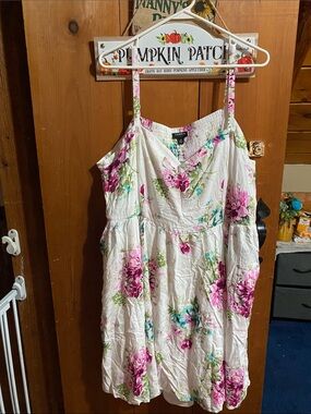 torrid White Floral Spaghetti Strap Dress with Pink Accents